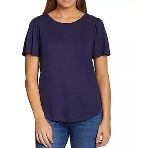 Nine West Women's Flutter Short Sleeve Crew Neck Shirt Navy Size XXL